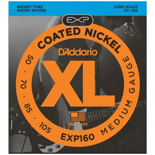 D'Addario EXP160 Coated Nickel Wound Bass, Medium, 50-105, Long Scale