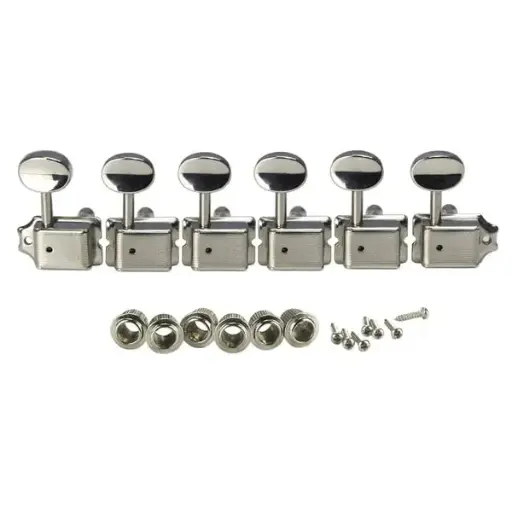 6-in-line Vintage Machine Heads Tuners Tuning Pegs Keys Nickel Silver 15:1 Gear Ratio for Electric Guitar, Made in Korea